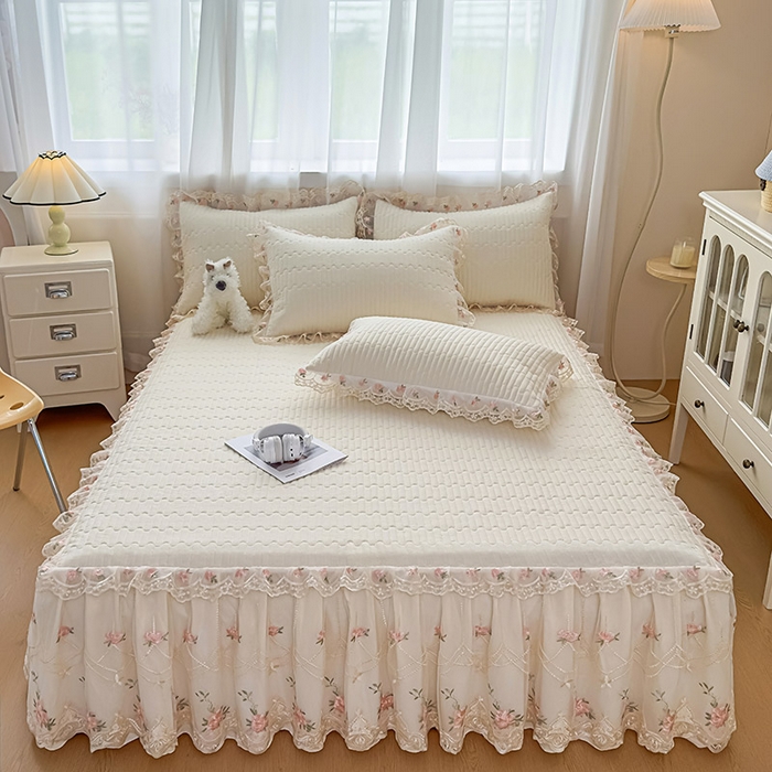 鼎丰家纺 2025新款皱皱纱床裙-蜜恋系列 奶油黄