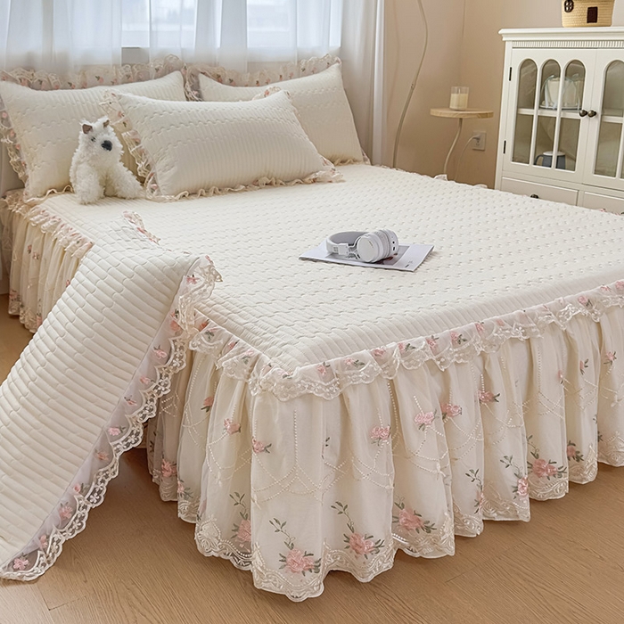 91家纺网 家纺一手货源 找家纺 鼎丰家纺 2025新款皱皱纱床裙-蜜恋系列 奶油黄