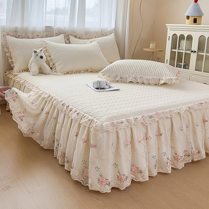 91家纺网 家纺一手货源 找家纺 鼎丰家纺 2025新款皱皱纱床裙-蜜恋系列 奶油黄