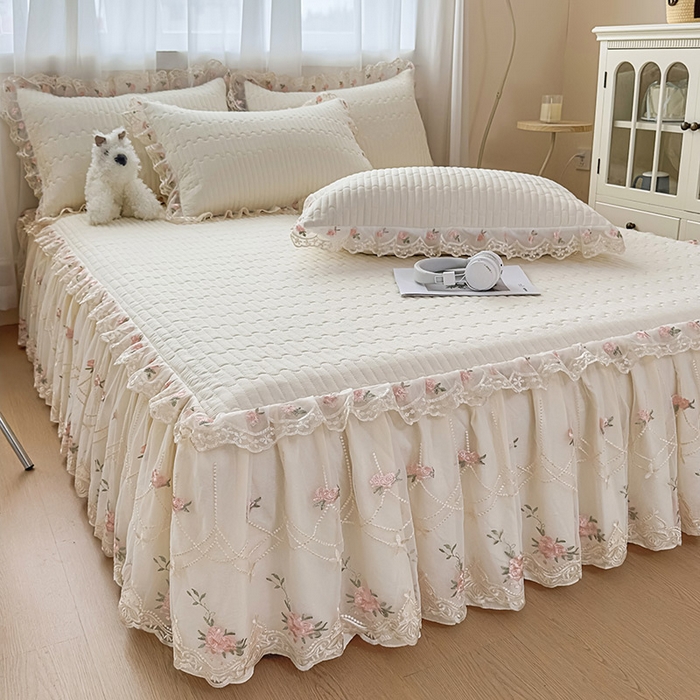 91家纺网 家纺一手货源 找家纺 鼎丰家纺 2025新款皱皱纱床裙-蜜恋系列 奶油黄