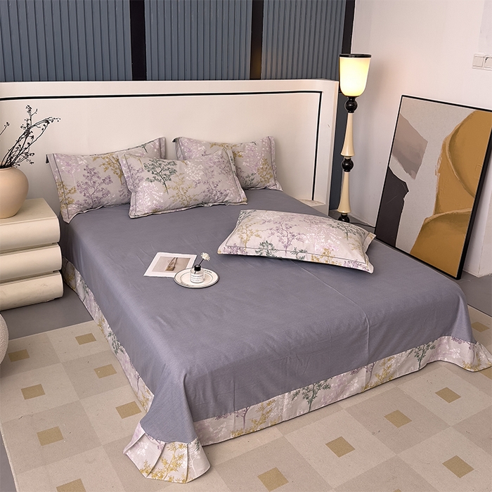 91家纺网 家纺一手货源 找家纺 优品阁 2024新款亲肤舒适全棉磨毛四件套学生三件套系列 暗木幽香-灰