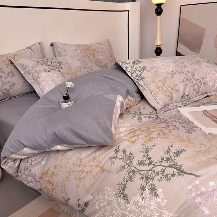 91家纺网 家纺一手货源 找家纺 优品阁 2024新款亲肤舒适全棉磨毛四件套学生三件套系列 暗木幽香-灰