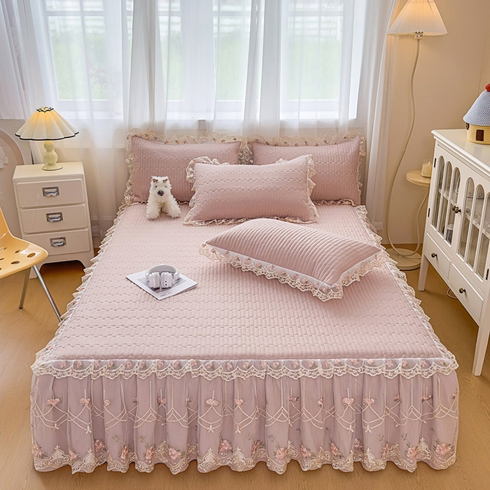 鼎丰家纺 2025新款皱皱纱床裙-蜜恋系列 浅豆沙