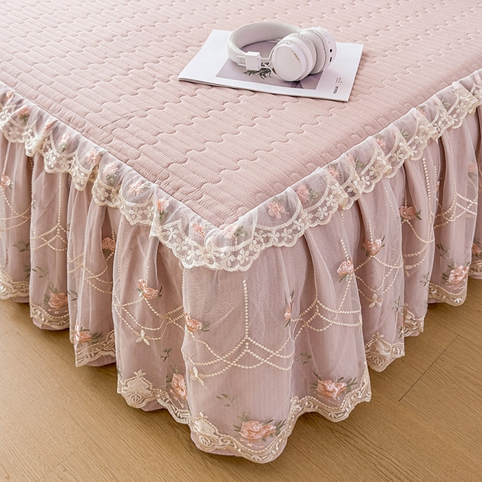 91家纺网 家纺一手货源 找家纺 鼎丰家纺 2025新款皱皱纱床裙-蜜恋系列 浅豆沙