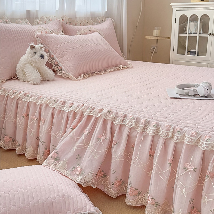 91家纺网 家纺一手货源 找家纺 鼎丰家纺 2025新款皱皱纱床裙-蜜恋系列 浅玉