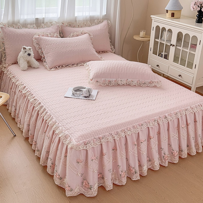 91家纺网 家纺一手货源 找家纺 鼎丰家纺 2025新款皱皱纱床裙-蜜恋系列 浅玉