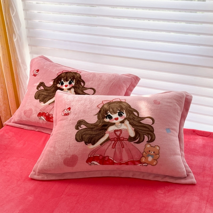 91家纺网 家纺一手货源 找家纺 宝薇 2025新款双面牛奶绒大版卡通印花四件套 美少女绒