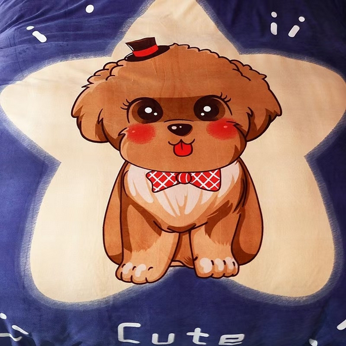 91家纺网 家纺一手货源 找家纺 宝薇 2025新款双面牛奶绒大版卡通印花四件套 萌宠狗