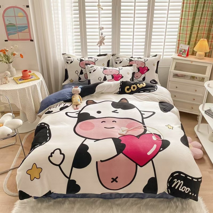 宝薇 2025新款双面牛奶绒大版卡通印花四件套 萌萌奶牛