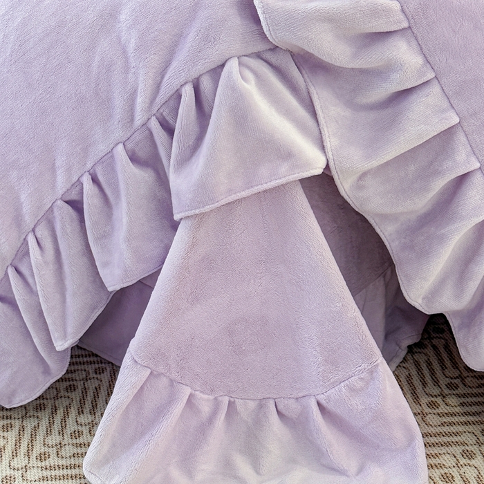 91家纺网 家纺一手货源 找家纺 畅畅家纺 2025新款冬季高端轻奢牛奶绒刺绣花边床单床笠保暖四件套 挚爱-浅紫