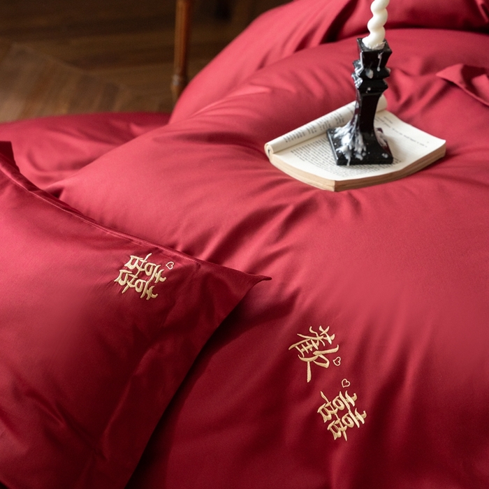 91家纺网 家纺一手货源 找家纺 （总）ONE TWO ONE 121 2025新款婚庆高支高密长绒棉贡缎刺绣四件套