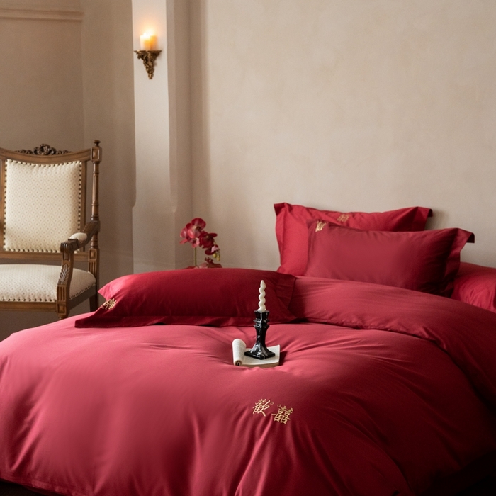 91家纺网 家纺一手货源 找家纺 （总）ONE TWO ONE 121 2025新款婚庆高支高密长绒棉贡缎刺绣四件套