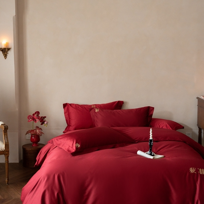 91家纺网 家纺一手货源 找家纺 （总）ONE TWO ONE 121 2025新款婚庆高支高密长绒棉贡缎刺绣四件套