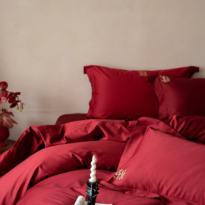 91家纺网 家纺一手货源 找家纺 （总）ONE TWO ONE 121 2025新款婚庆高支高密长绒棉贡缎刺绣四件套