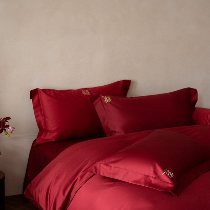 91家纺网 家纺一手货源 找家纺 （总）ONE TWO ONE 121 2025新款婚庆高支高密长绒棉贡缎刺绣四件套