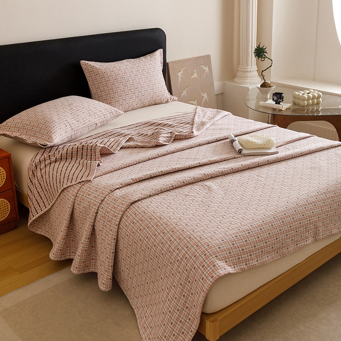 91家纺网 家纺一手货源 找家纺 （总）悦然毛巾被 2025新款全棉三层色织水洗纱布毛巾被盖毯-清新雅致