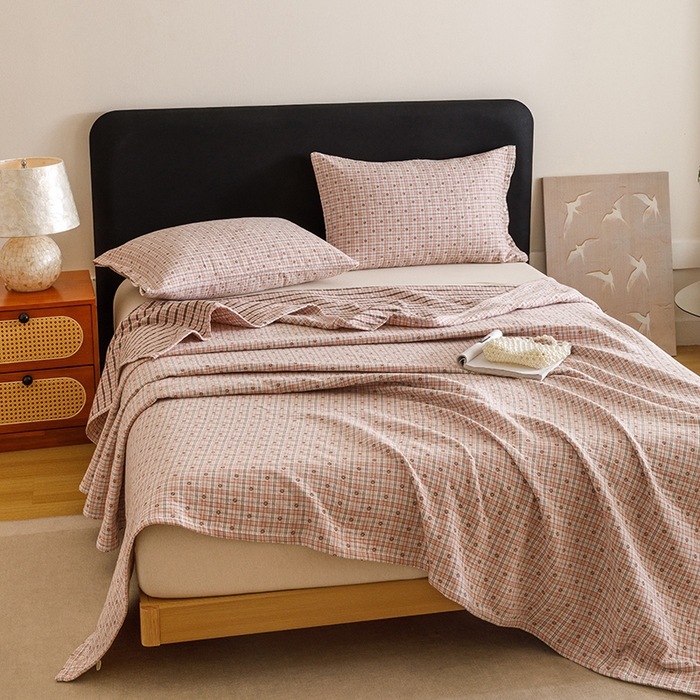 91家纺网 家纺一手货源 找家纺 （总）悦然毛巾被 2025新款全棉三层色织水洗纱布毛巾被盖毯-清新雅致