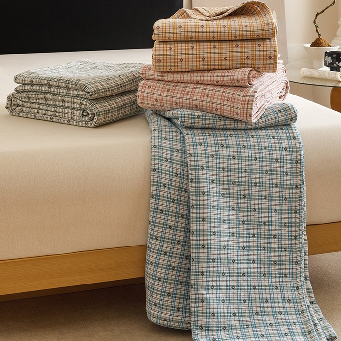 91家纺网 家纺一手货源 找家纺 （总）悦然毛巾被 2025新款全棉三层色织水洗纱布毛巾被盖毯-清新雅致