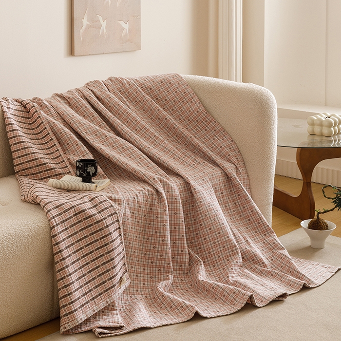 91家纺网 家纺一手货源 找家纺 （总）悦然毛巾被 2025新款全棉三层色织水洗纱布毛巾被盖毯-清新雅致