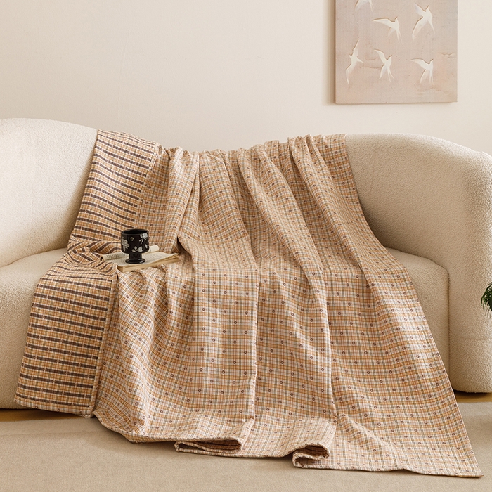 91家纺网 家纺一手货源 找家纺 （总）悦然毛巾被 2025新款全棉三层色织水洗纱布毛巾被盖毯-清新雅致