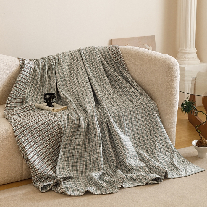 91家纺网 家纺一手货源 找家纺 （总）悦然毛巾被 2025新款全棉三层色织水洗纱布毛巾被盖毯-清新雅致