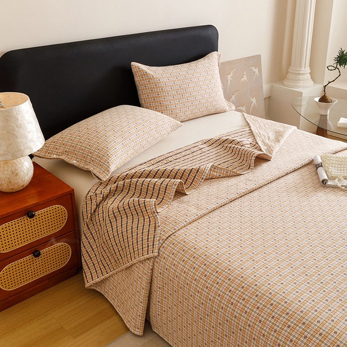 91家纺网 家纺一手货源 找家纺 悦然毛巾被 2025新款全棉三层色织水洗纱布毛巾被盖毯-清新雅致 清新雅致黄