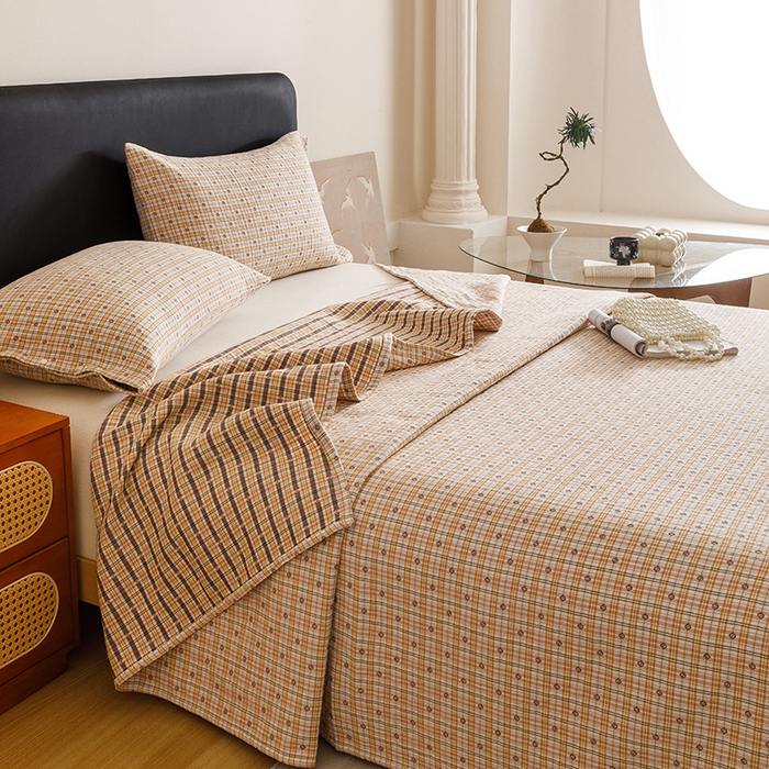 91家纺网 家纺一手货源 找家纺 悦然毛巾被 2025新款全棉三层色织水洗纱布毛巾被盖毯-清新雅致 清新雅致黄