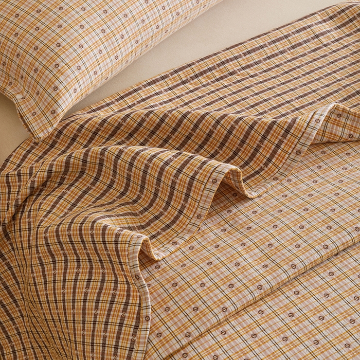 91家纺网 家纺一手货源 找家纺 悦然毛巾被 2025新款全棉三层色织水洗纱布毛巾被盖毯-清新雅致 清新雅致黄