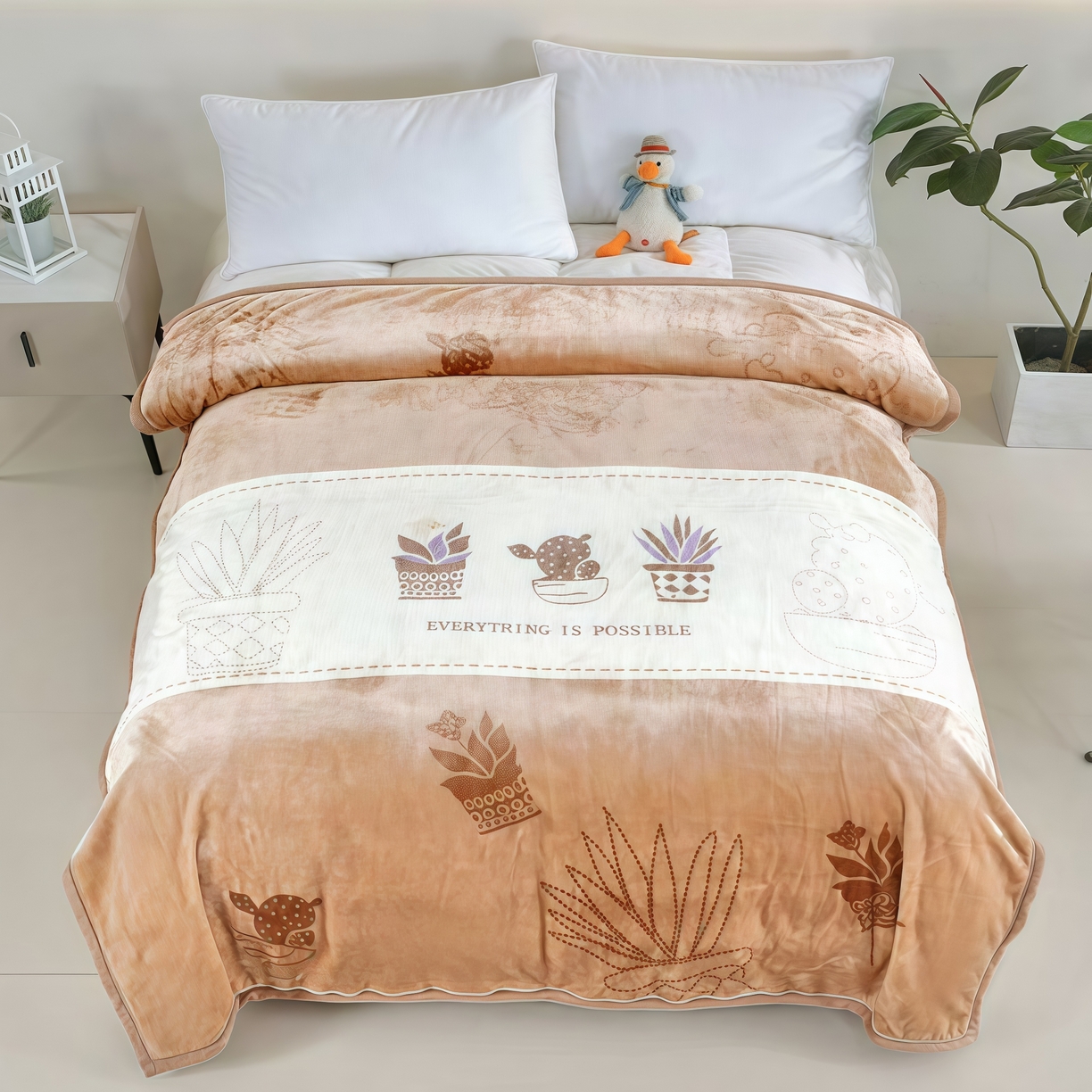 好艺佳毛毯 2025新款（双层云毯）学生宿舍毛毯拉舍尔单双人毯子超柔软不掉毛不掉色 仙人掌-驼