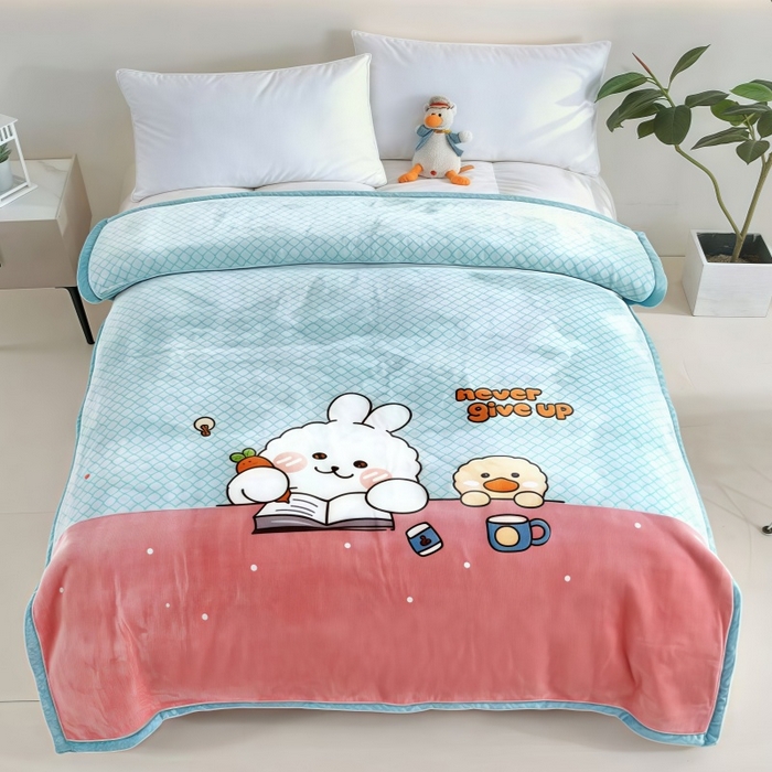 好艺佳毛毯 2025新款（双层云毯）学生宿舍毛毯拉舍尔单双人毯子超柔软不掉毛不掉色 可爱兔