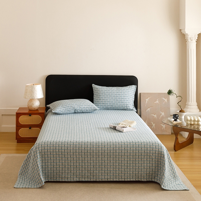 91家纺网 家纺一手货源 找家纺 悦然毛巾被 2025新款全棉三层色织水洗纱布毛巾被盖毯-清新雅致 清新雅致蓝