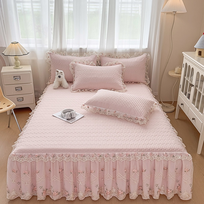 91家纺网 家纺一手货源 找家纺 （总）鼎丰家纺 2025新款皱皱纱床裙-蜜恋系列