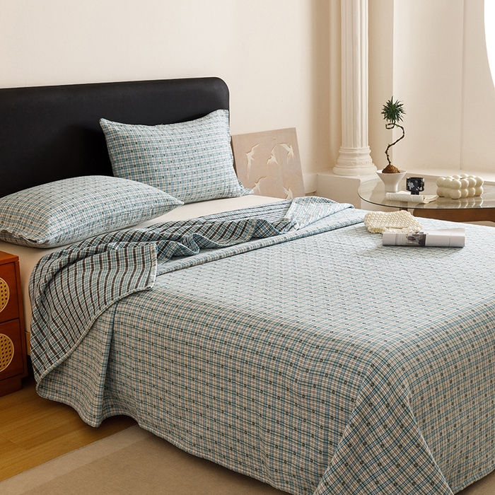 91家纺网 家纺一手货源 找家纺 悦然毛巾被 2025新款全棉三层色织水洗纱布毛巾被盖毯-清新雅致 清新雅致蓝