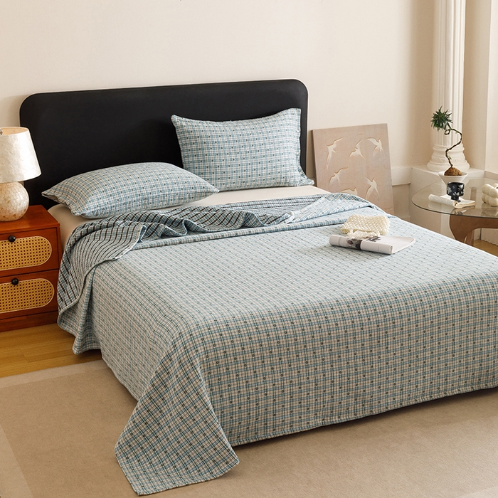 91家纺网 家纺一手货源 找家纺 悦然毛巾被 2025新款全棉三层色织水洗纱布毛巾被盖毯-清新雅致 清新雅致蓝