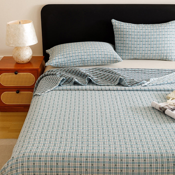 91家纺网 家纺一手货源 找家纺 悦然毛巾被 2025新款全棉三层色织水洗纱布毛巾被盖毯-清新雅致 清新雅致蓝