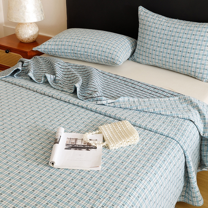 91家纺网 家纺一手货源 找家纺 悦然毛巾被 2025新款全棉三层色织水洗纱布毛巾被盖毯-清新雅致 清新雅致蓝