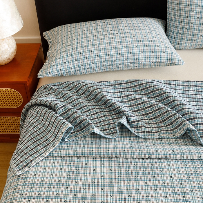 91家纺网 家纺一手货源 找家纺 悦然毛巾被 2025新款全棉三层色织水洗纱布毛巾被盖毯-清新雅致 清新雅致蓝