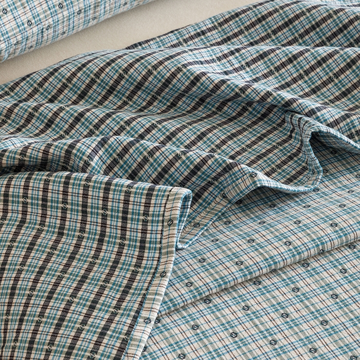 91家纺网 家纺一手货源 找家纺 悦然毛巾被 2025新款全棉三层色织水洗纱布毛巾被盖毯-清新雅致 清新雅致蓝