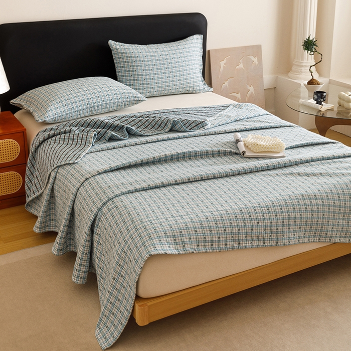 91家纺网 家纺一手货源 找家纺 悦然毛巾被 2025新款全棉三层色织水洗纱布毛巾被盖毯-清新雅致 清新雅致蓝