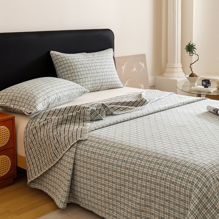 91家纺网 家纺一手货源 找家纺 悦然毛巾被 2025新款全棉三层色织水洗纱布毛巾被盖毯-清新雅致 清新雅致绿