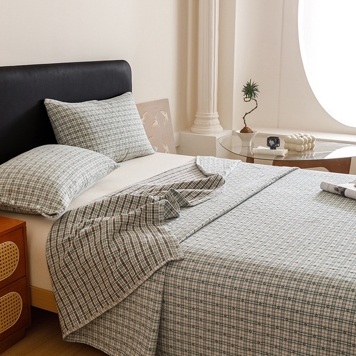 91家纺网 家纺一手货源 找家纺 悦然毛巾被 2025新款全棉三层色织水洗纱布毛巾被盖毯-清新雅致 清新雅致绿