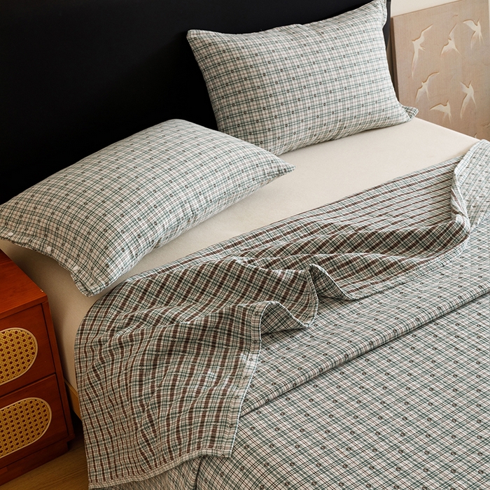 91家纺网 家纺一手货源 找家纺 悦然毛巾被 2025新款全棉三层色织水洗纱布毛巾被盖毯-清新雅致 清新雅致绿