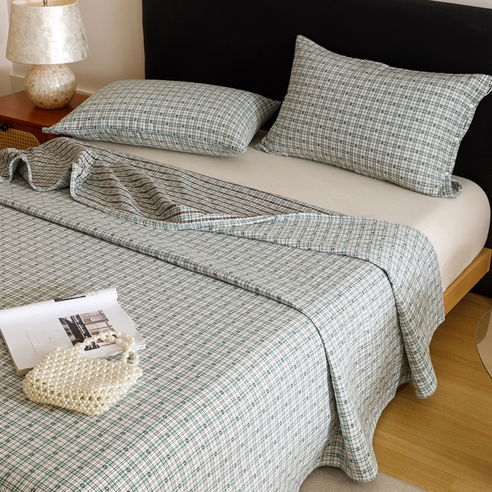 91家纺网 家纺一手货源 找家纺 悦然毛巾被 2025新款全棉三层色织水洗纱布毛巾被盖毯-清新雅致 清新雅致绿