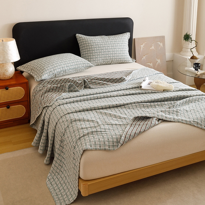 91家纺网 家纺一手货源 找家纺 悦然毛巾被 2025新款全棉三层色织水洗纱布毛巾被盖毯-清新雅致 清新雅致绿