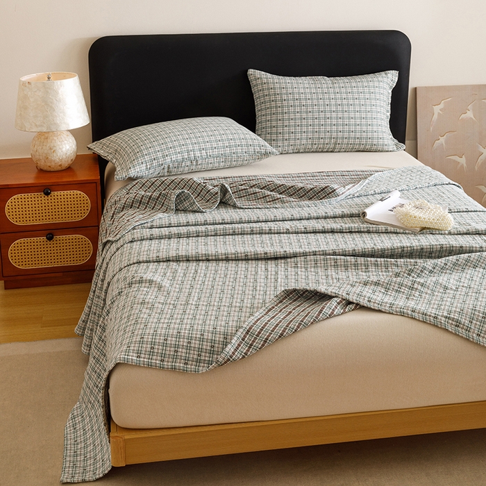 91家纺网 家纺一手货源 找家纺 悦然毛巾被 2025新款全棉三层色织水洗纱布毛巾被盖毯-清新雅致 清新雅致绿