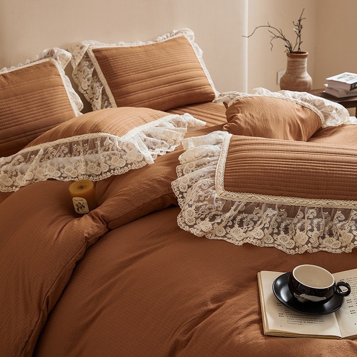 91家纺网 家纺一手货源 找家纺 （总） 鼎丰家纺 2025新款法式浪漫花边皱皱纱床盖四件套