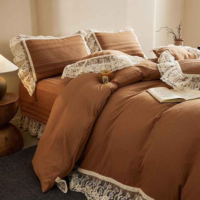 91家纺网 家纺一手货源 找家纺 （总） 鼎丰家纺 2025新款法式浪漫花边皱皱纱床盖四件套