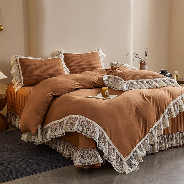 91家纺网 家纺一手货源 找家纺 （总） 鼎丰家纺 2025新款法式浪漫花边皱皱纱床盖四件套