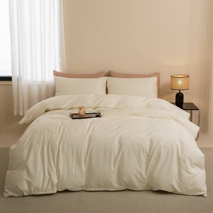 91家纺网 家纺一手货源 找家纺 ONE TWO ONE 121 2025新款高支高密长绒棉纯棉贡缎提花四件套-斑马纹 牛津白