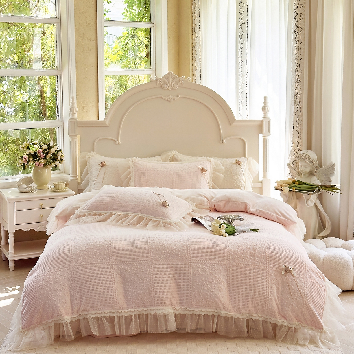 91家纺网 家纺一手货源 找家纺 北纬27度 2025新款法式牛奶绒四件套-玫瑰花语 玫瑰花语-粉